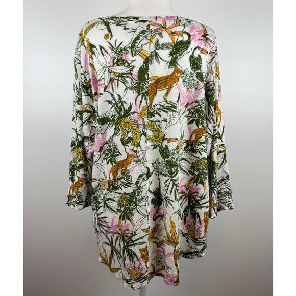 Rachel Zoe Womens 100% Linen Jungle Animals Print V-Neck Top Sz 2X | Lightweight - Picture 2 of 11